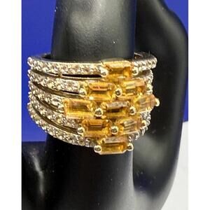 Wide Gold-Tone Citrine Color Baguette Statement Ring – Sparkling Costume Jewelry